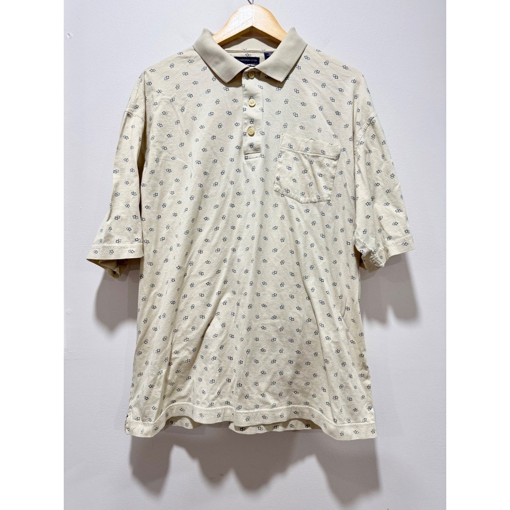 Dockers Golf Mens Large Mercerized 100% Cotton Polo Shirt Beige Geometric L